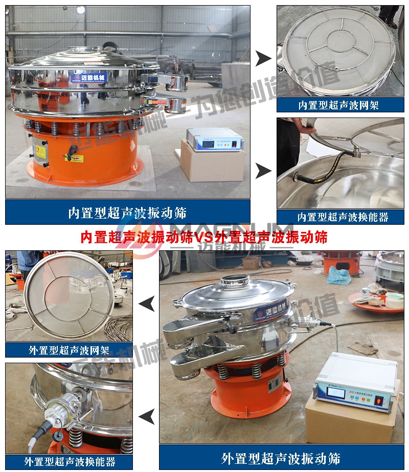 靜電噴涂材料內外置超聲波振動篩對比